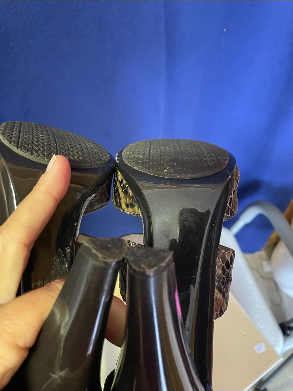 Michael Kors Brown Snake-Print T-Strap Heels with Front Zipper